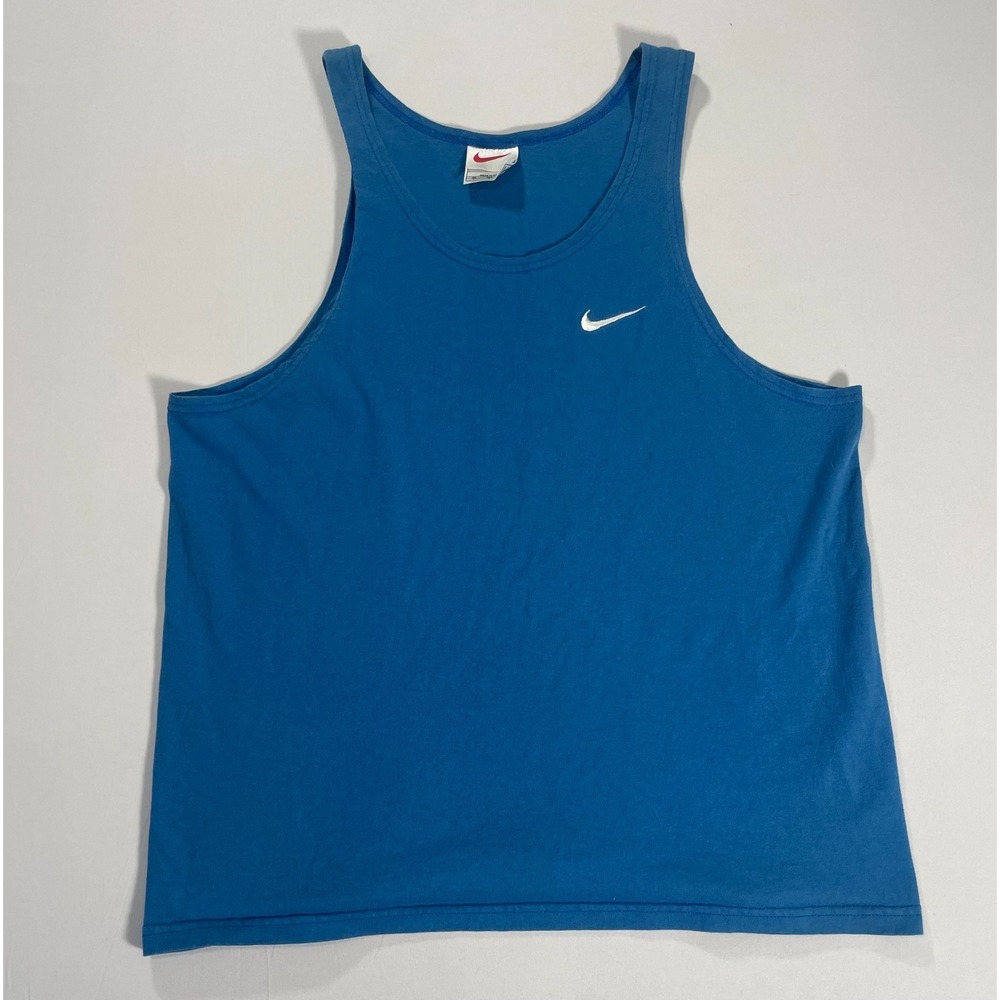 Vintage Nike Tank Top Shirt Men L Blue Logo Swoosh White Tag USA Athleisure